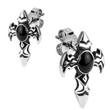 Religious Cross Post Earrings Black Stone Unisex Stainless Steel SE77