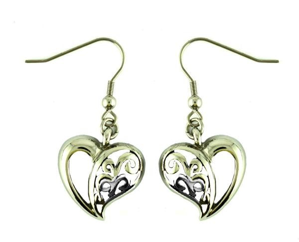 Heavy Metal Jewelry Ladies Dangle Heart French Wire Earrings Stainless Steel SE78