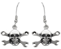 Biker Jewelry Skull & Wrenches French Wire Earrings Stainless Steel SE7