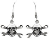 CrossWrench Skull Dangle Earrings Unisex 2 sizes Stainless Steel SE7