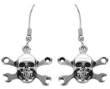Biker Jewelry Skull & Wrenches French Wire Earrings Stainless Steel SE7