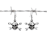 CrossWrench Skull Dangle Earrings Unisex 2 sizes Stainless Steel SE7