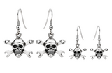 CrossWrench Skull Dangle Earrings Unisex 2 sizes Stainless Steel SE7