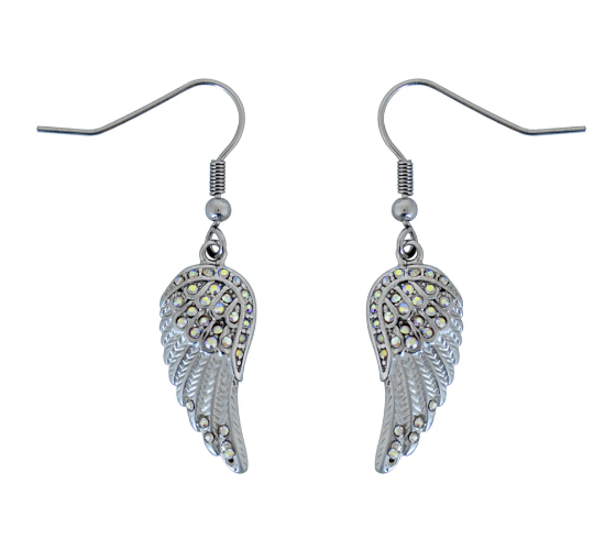 Women's Mini Iridescent / Rainbow Crystals Angel Wing Earrings SE83