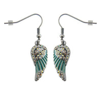 Biker Jewelry Ladies Turquoise Wings French Wire Earrings Stainless Steel SE84