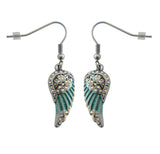 Biker Jewelry Ladies Turquoise Wings French Wire Earrings Stainless Steel SE84