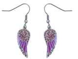 Biker Jewelry Ladies Bling Pink Wings French Wire Mini Earrings Stainless Steel SE85