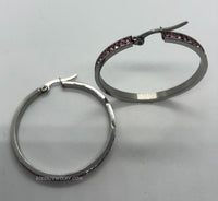 Women's Hoop Earrings Pink Crystals 30mm or 40mm Stainless Steel SE88