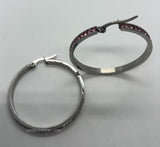 Women's Hoop Earrings Pink Crystals 30mm or 40mm Stainless Steel SE88