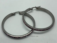 Women's Hoop Earrings Pink Crystals 30mm or 40mm Stainless Steel SE88