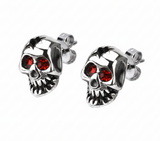 Red Eyed Skull Post Earrings Unisex Stainless Steel SE8