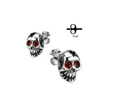 Red Eyed Skull Post Earrings Unisex Stainless Steel SE8