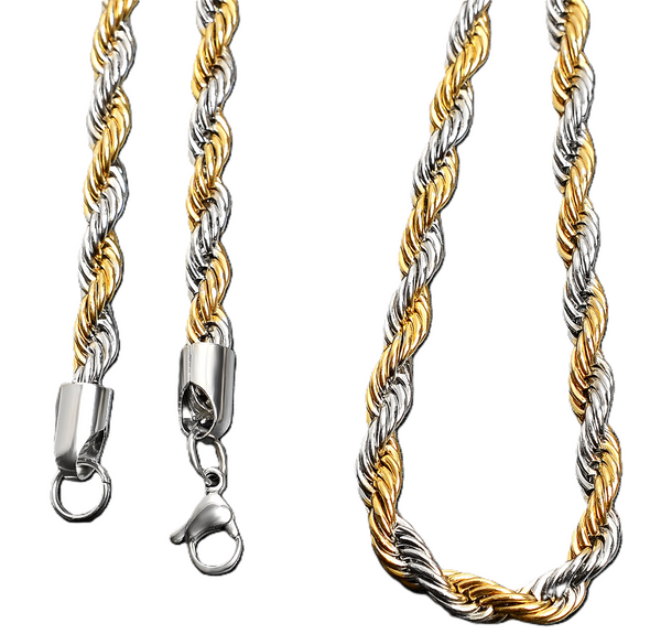 Two-Tone Rope Chain / Necklace Stainless Steel 3mm Rope Necklace CH1
