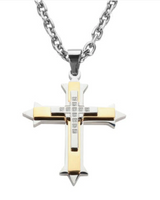 Biker Jewelry's Triple Layer Cross Pendant Necklace Stainless Steel SP81