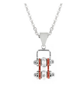 Biker Jewelry Women's Mini Motorcycle Bike Chain Pendant Chrome & Candy Red Stainless Steel SP100