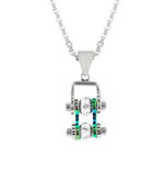 Women's Mini Motorcycle Bike Chain Pendant Chrome & Iridescent Stainless Steel SP103