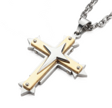Three Layer Cross Two Tone Pendant on Open Link Chain Religious Cross Unisex Necklace SP104
