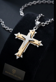 Three Layer Cross Two Tone Pendant on Open Link Chain Religious Cross Unisex Necklace SP104