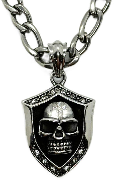 Shield Design Skull Pendant Four Chains to Choose from Stainless Steel SP106