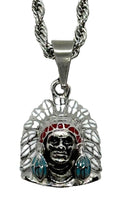 Small Indian Head-dress Pendant / Charm Stainless Steel with Rope Chain SP107