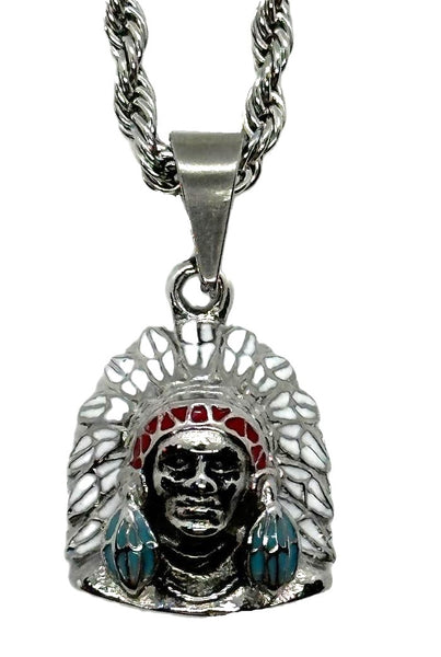 Small Indian Head-dress Pendant / Charm Stainless Steel with Rope Chain SP107