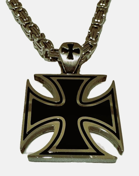 Large, Thick, Solid, and Strong Iron Cross Pendant with Three Stainless Steel Chain Options SP105