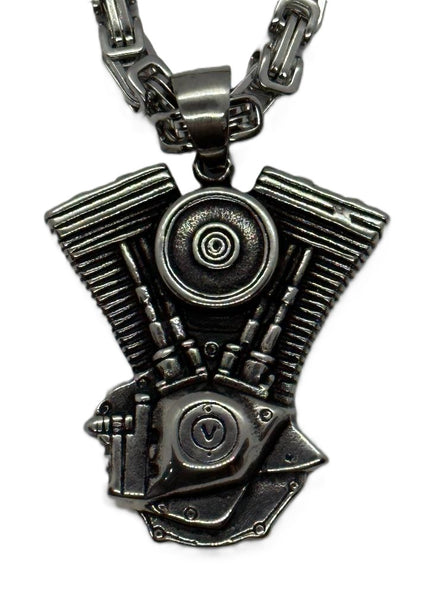 Motor Engine Pendant V-Twin 5mm Byzantine Chain Stainless Steel SP10