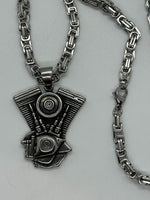 Motor Engine Pendant V-Twin 5mm Byzantine Chain Stainless Steel SP10