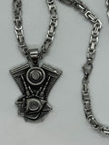 Motor Engine Pendant V-Twin 5mm Byzantine Chain Stainless Steel SP10