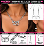 Women's 3-Piece Handcuff Jewelry Set Necklace & Earrings Stainless Steel SP110