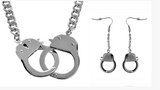 Women's 3-Piece Handcuff Jewelry Set Necklace & Earrings Stainless Steel SP110