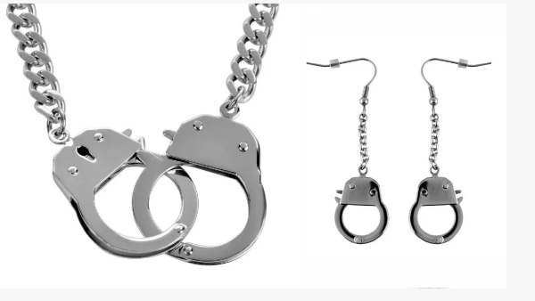 Women's Handcuff Pendant Necklace and Earrings Stainless Steel SP110