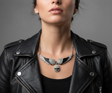 Heavy Metal Jewelry Ladies Small Black Bling Angel Wing Willie G Skull Pendant Necklace Stainless Steel SP112