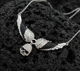 Heavy Metal Jewelry Ladies Small Black Bling Angel Wing Willie G Skull Pendant Necklace Stainless Steel SP112