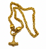 Gold Large Thor's Hammer Pendant 7mm Byzantine Stainless-Steel Necklace SP54