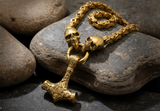 Gold Large Thor's Hammer Pendant 7mm Byzantine Stainless-Steel Necklace SP54