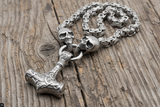 Thor's Hammer Pendant 7mm Byzantine Stainless-Steel Necklace SP114