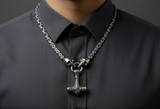 Thor's Hammer Pendant 7mm Byzantine Stainless-Steel Necklace SP114