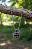 Large Iron Cross Pendant & 8mm Byzantine Chain Men's Necklace Stainless Steel SP115-B