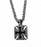 Large Iron Cross Pendant & 8mm Byzantine Chain Men's Necklace Stainless Steel SP115-B