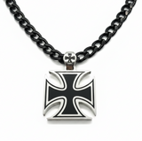 Big Iron Cross / Maltese Cross Pendant & Black Figaro Chain Stainless Steel <BR>SP115