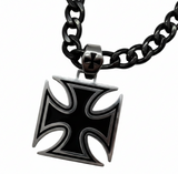 Big Iron Cross / Maltese Cross Pendant & Black Figaro Chain Stainless Steel <BR>SP115
