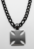 Big Iron Cross / Maltese Cross Pendant & Black Figaro Chain Stainless Steel <BR>SP115