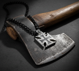 Big Iron Cross / Maltese Cross Pendant & Black Figaro Chain Stainless Steel <BR>SP115