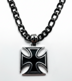 Big Iron Cross / Maltese Cross Pendant & Black Figaro Chain Stainless Steel <BR>SP115