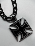 Big Iron Cross / Maltese Cross Pendant & Black Figaro Chain Stainless Steel <BR>SP115