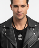 Large Iron Cross Pendant & 11mm Black Figaro Chain Men's Necklace Stainless Steel SP115-F-BLK