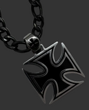 Big Iron Cross / Maltese Cross Pendant & Black Figaro Chain Stainless Steel <BR>SP115