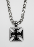 Large Iron Cross Pendant & Figaro Chain Stainless Steel SP115-F