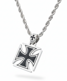 Large Iron Cross / Maltese Cross Pendant & 7mm Rope Chain / Necklace Stainless Steel<br> SP115-R